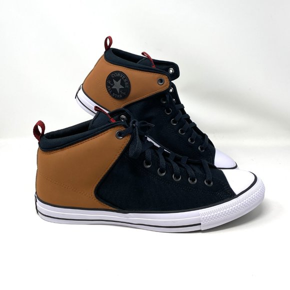 Converse CTAS HIGH STREET Black Canvas Brown Heel Mid Top Sneakers Men's 166077C - Picture 4 of 10